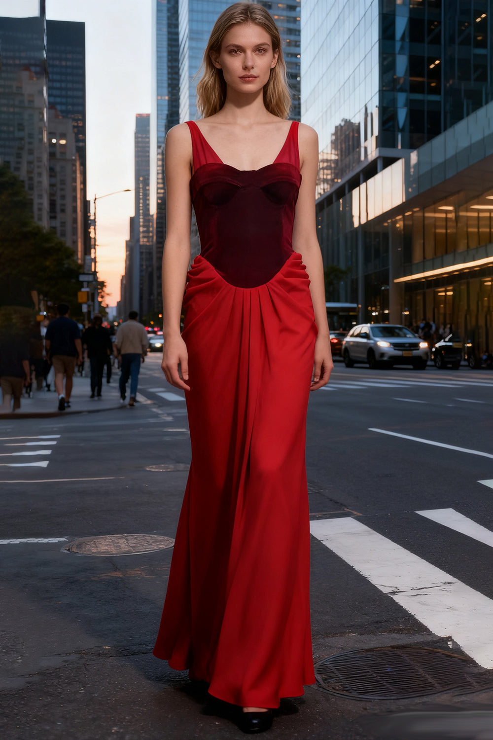 Ruched Flared Maxi Dress