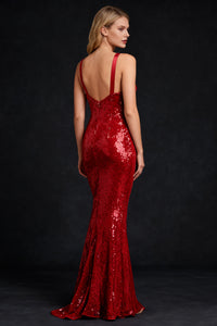 Sequined Sweep Train Maxi Dress