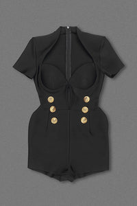 Double Breasted Buttons Deep V Playsuits