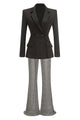 V Neck Long Sleeve Blazer & Rhinestone-Trim Flare Trousers