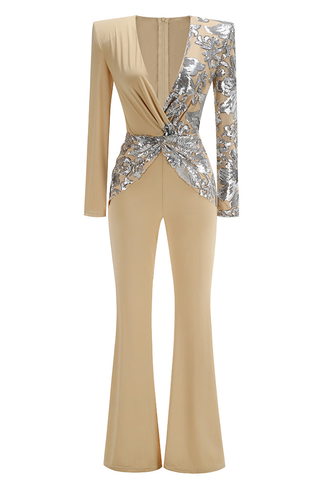 V Neck Sequin Embellished Jumpsuits