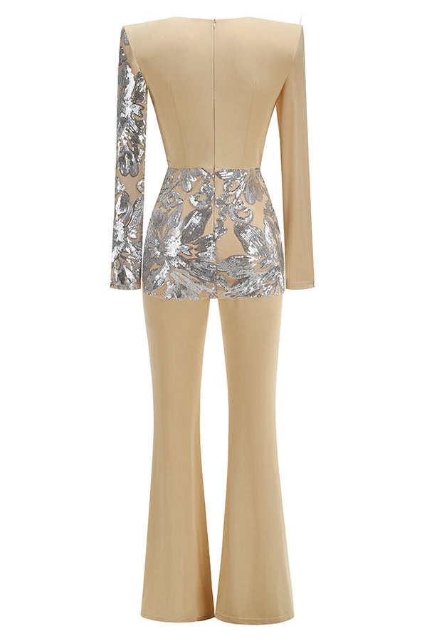 V Neck Sequin Embellished Jumpsuits