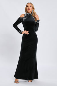 Velvet Cut Out Crystal Gown