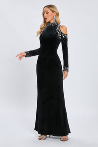 Velvet Cut Out Crystal Gown