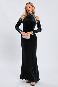 Velvet Cut Out Crystal Gown