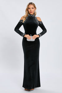 Velvet Cut Out Crystal Gown