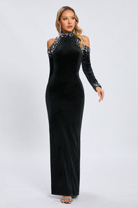 Velvet Cut Out Crystal Gown