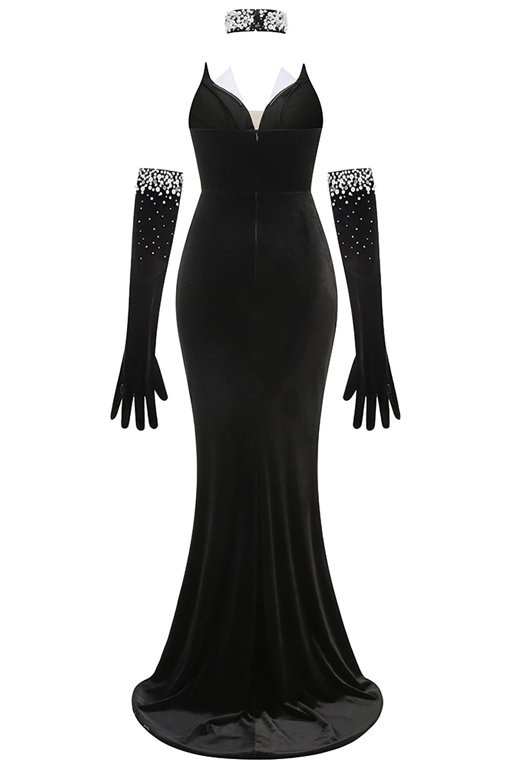 Velvet Pearl Evening Dress With Gloves IULOVER Velvet Pearl Evening Dress With Gloves IULOVER