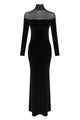 Velvet Mesh-insert Maxi Dress in Black