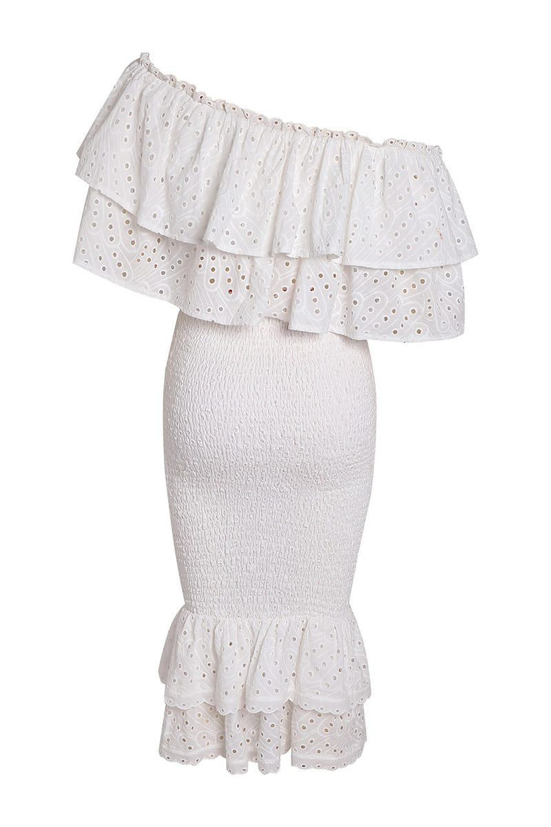 White Lace Tiered Ruffle Two-Piece Set Mermaid Dress
