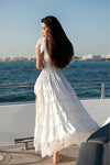 Lace V-neck Cap Sleeve Mid-length Dress In White - IULOVER