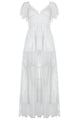 Lace V-neck Cap Sleeve Mid-length Dress In White - IULOVER