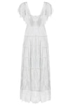 Lace V-neck Cap Sleeve Mid-length Dress In White - IULOVER