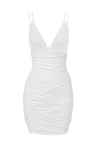 Strappy Deep V Ruched Mesh Mini Dress