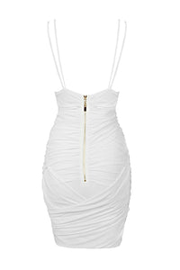 Strappy Deep V Ruched Mesh Mini Dress