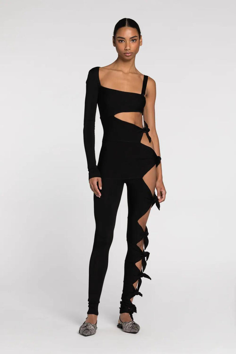 Knot Detail Hollow Out Single Sleeve Jumpsuit
