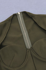 Army Green Long Sleeve Knee Length Midi Bandage Dress - IULOVER