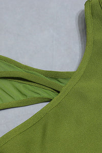 Macacão curto de manga comprida com um ombro em preto verde exército