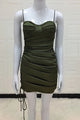 Mini vestido verde militar com tiras e dobras com cadarço