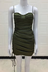 Army Green Strappy Folds Lace-up Mini Dress