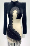Luxury Beading Cut Out Velvet Mini Dress