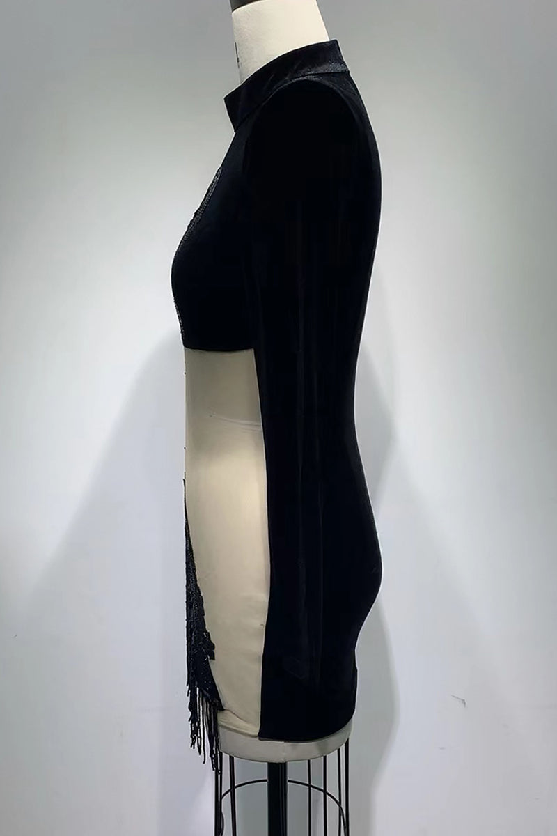 Luxury Beading Cut Out Velvet Mini Dress