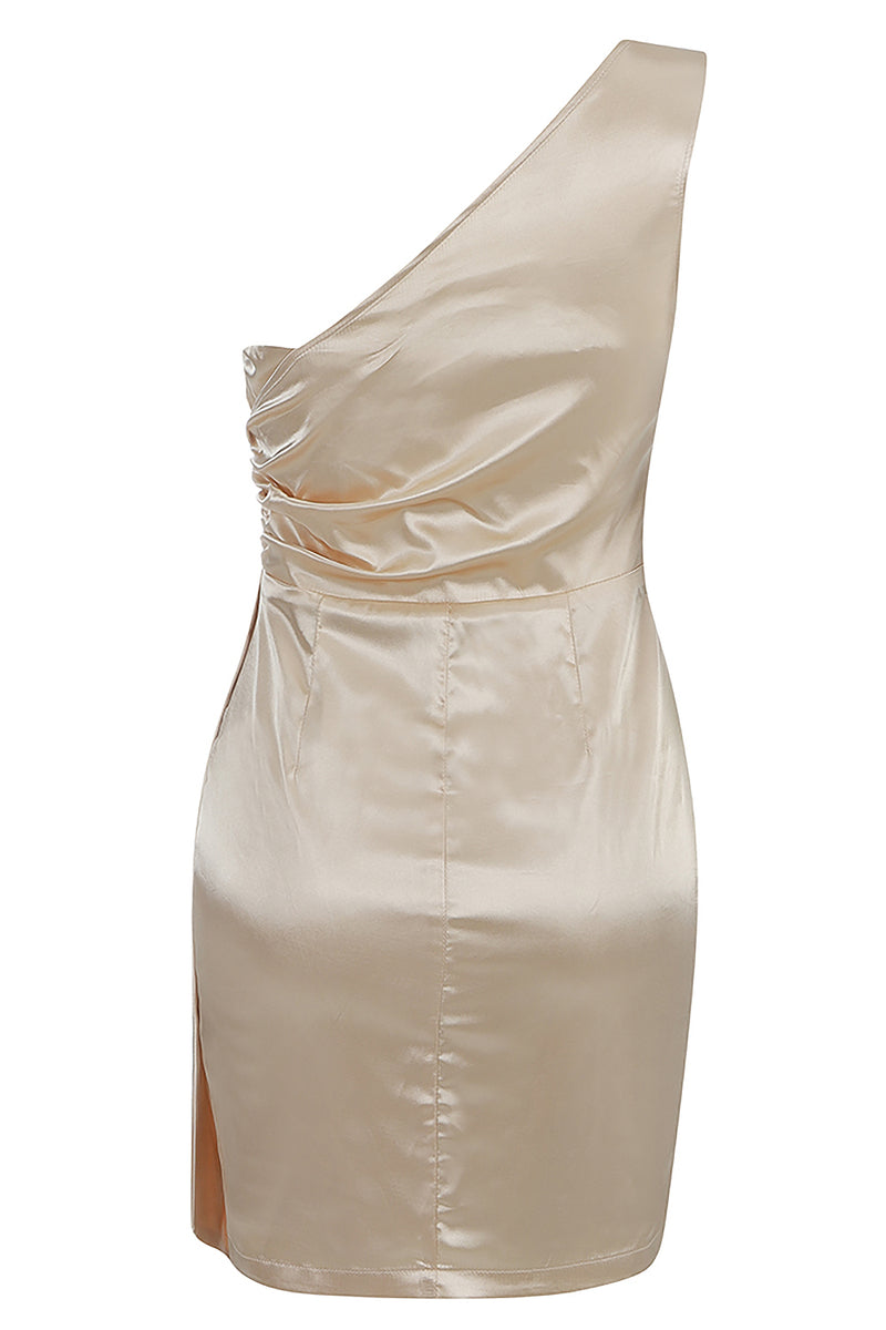 Beige One Shoulder Backless Drape Mini Dress
