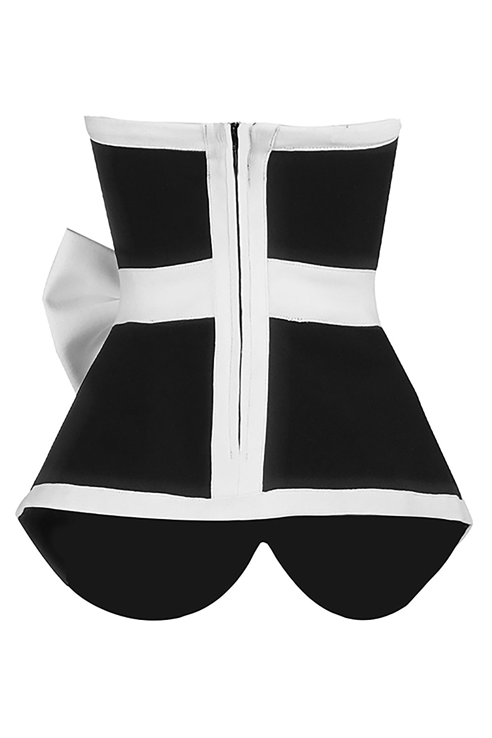 Conjunto de duas peças com cinto preto sem alças e bandagem de saia branca