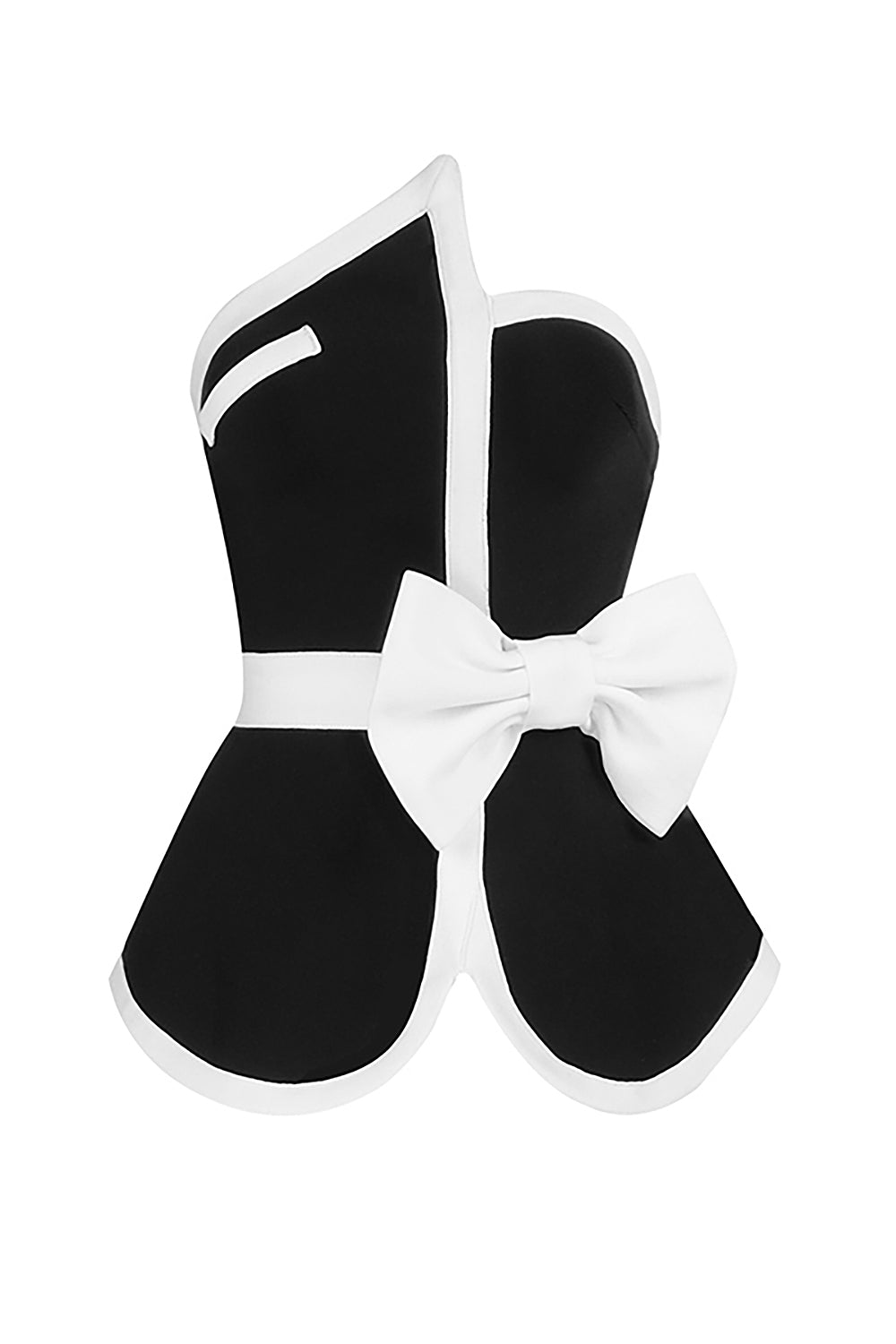 Conjunto de duas peças com cinto preto sem alças e bandagem de saia branca