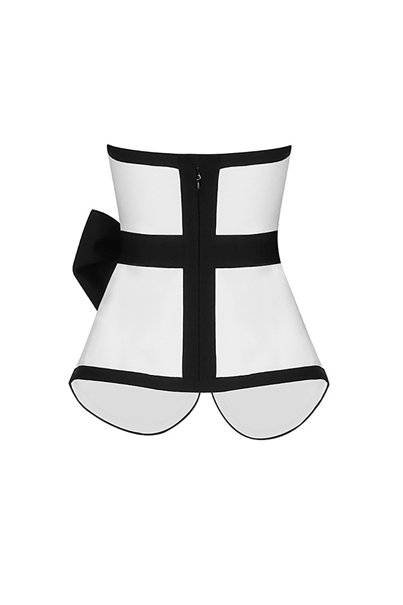Black Strapless Bow Belt Top & White Skirt Bandage Two Piece Set