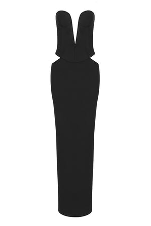 Conjunto de vendaje de dos piezas con falda larga de cintura alta y top corto sin tirantes en negro y blanco