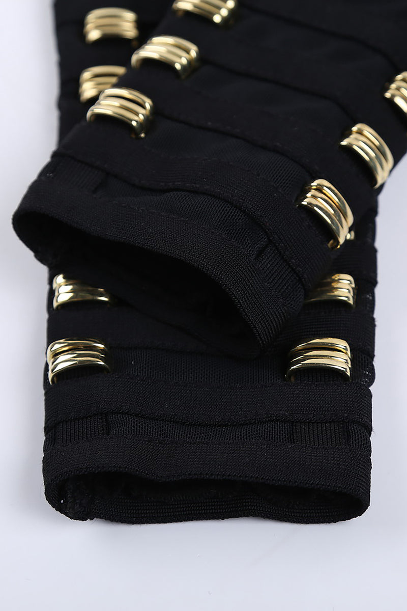 Beaded Long Sleeve  Bandage Crop Top In Black white - IULOVER