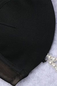 Vestido Bandage Ahuecado De Malla Con Tirantes De Cuentas Negro