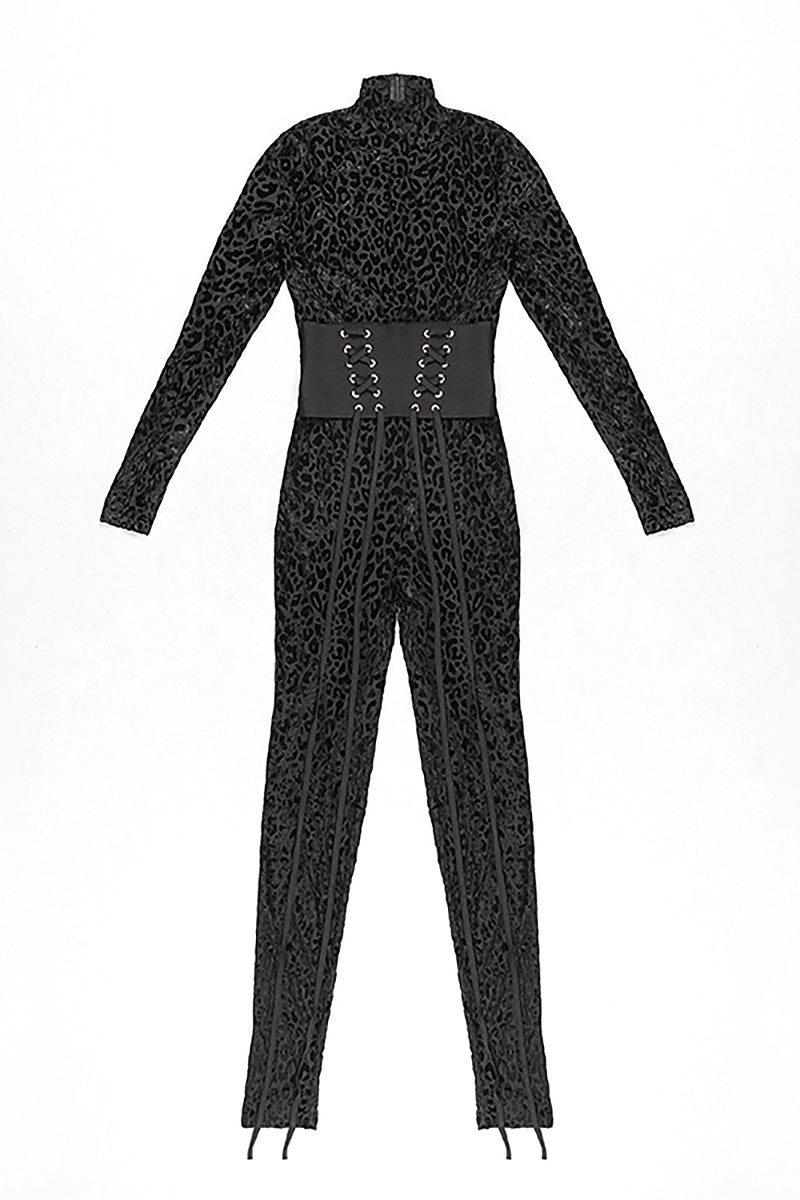 Black Declan Leopard Jersey Jumpsuit