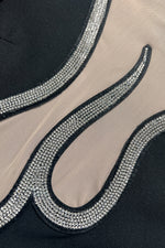 Flame Crystal Embellished Side Slit Crepe Bandage Dress