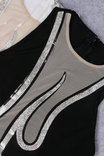 Flame Crystal Embellished Side Slit Crepe Bandage Dress