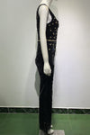 Black V Neck Gorgeous Sequins Beaded Splits Jumpsuit