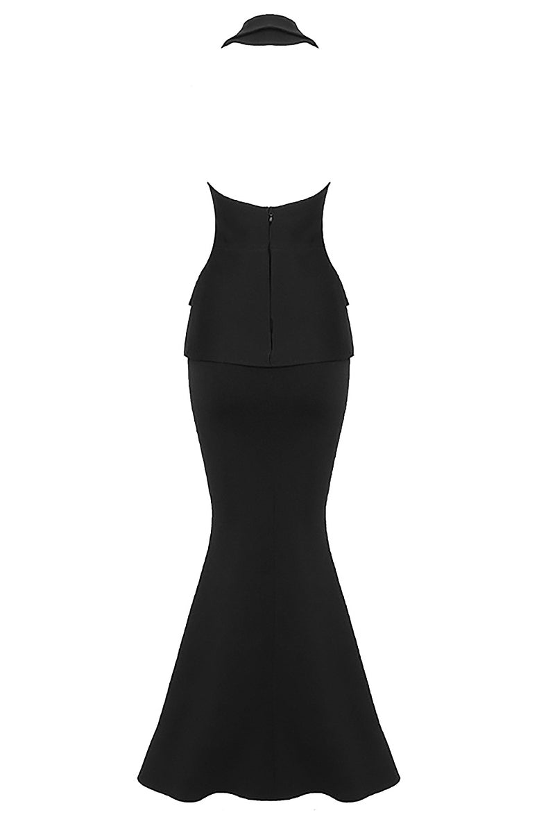 Black Halter Backless Deep V Mermaid Maxi Bandage Dress