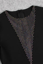 O-Neck Long-Sleeved Diamond Mesh Patchwork Bandage Dress - IULOVER