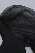 Black Mesh Puff Long Sleeve Bandage Bodysuits