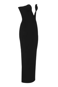 Black Off Shoulder Backless Deep V Maxi Bandage Dress