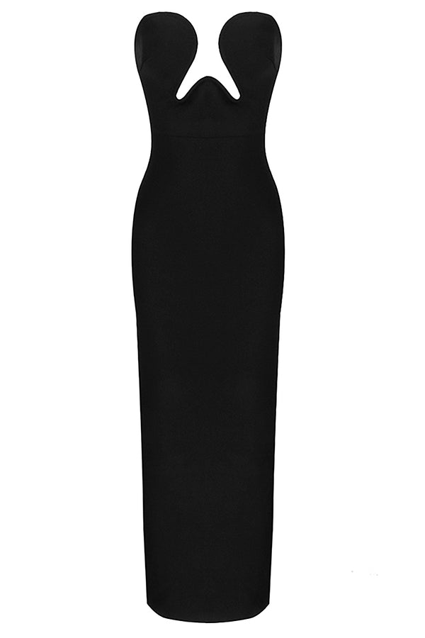 Black Off Shoulder Sleeveless Maxi Bandage Dress - IULOVER