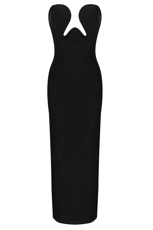 Black Off Shoulder Sleeveless Maxi Bandage Dress - IULOVER