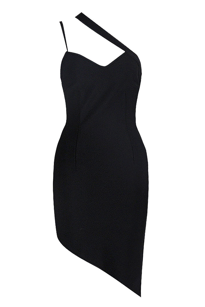 Vestido Bandagem Bodycon Preto de Um Ombro