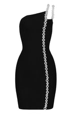Black One Shoulder Diamond Strappy Bandage Dress