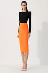 Black Orange Patchwork O-Neck Long Sleeves And Back Zipper Bandage Dress - IULOVER