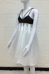 Black PU Strappy V-neck White Fluffy Dress