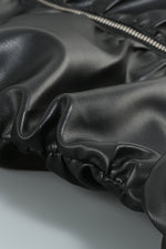 Black Ruched Shawl Leather Coat Dress