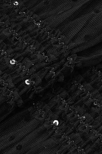 Vestido midi de malla con lunares y lentejuelas negro