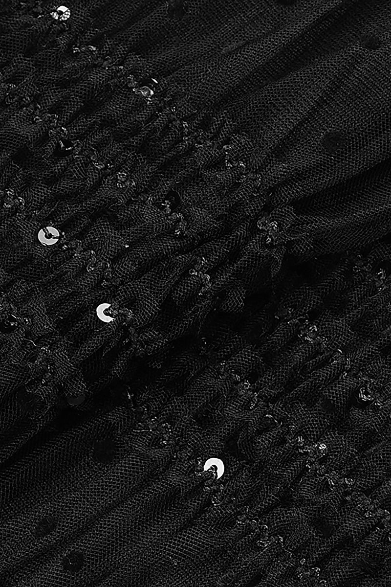 Black Sequin Dot Mesh Midi Dress